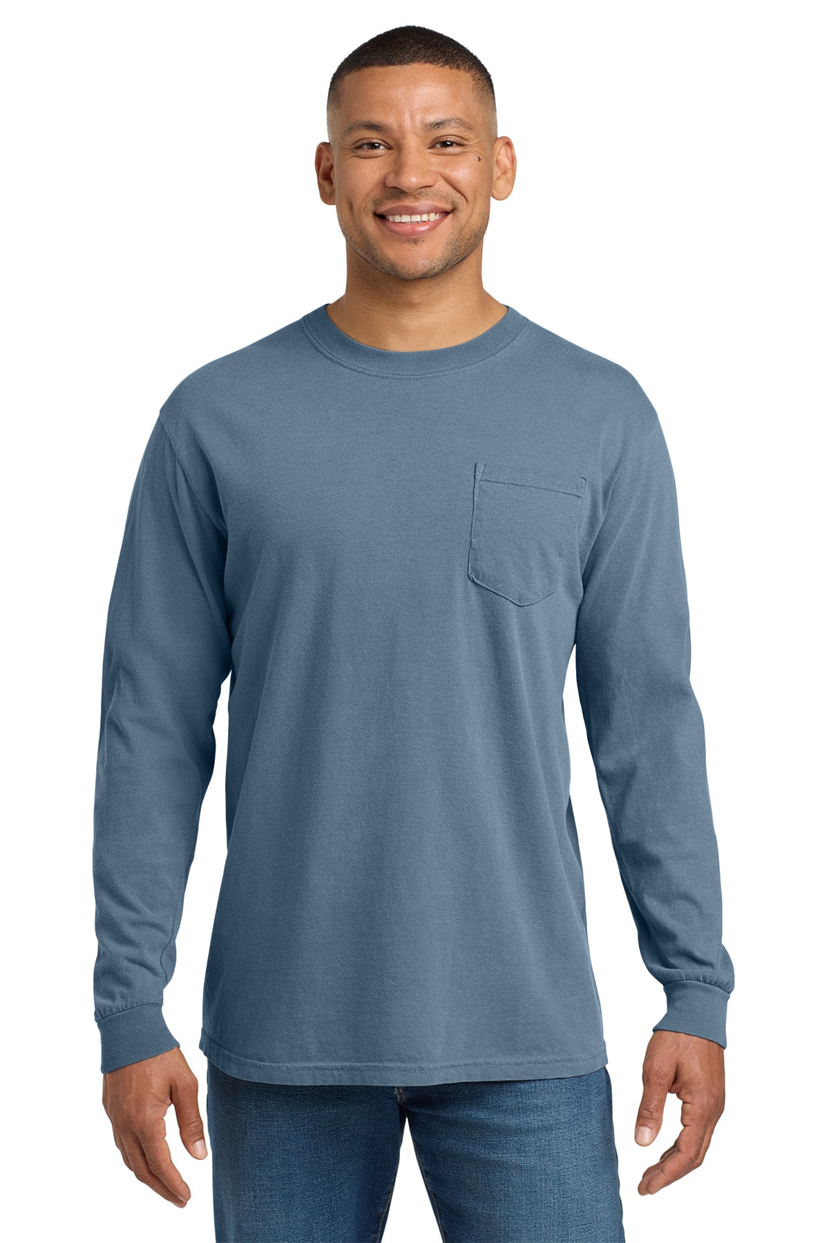 Comfort Colors Heavyweight Long Sleeve Pocket Tee - Blue Jean