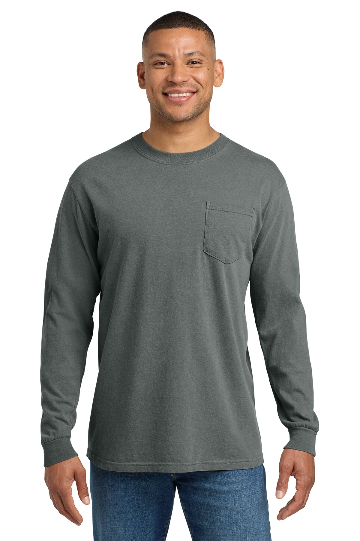 Comfort Colors Heavyweight Long Sleeve Pocket Tee - Grey