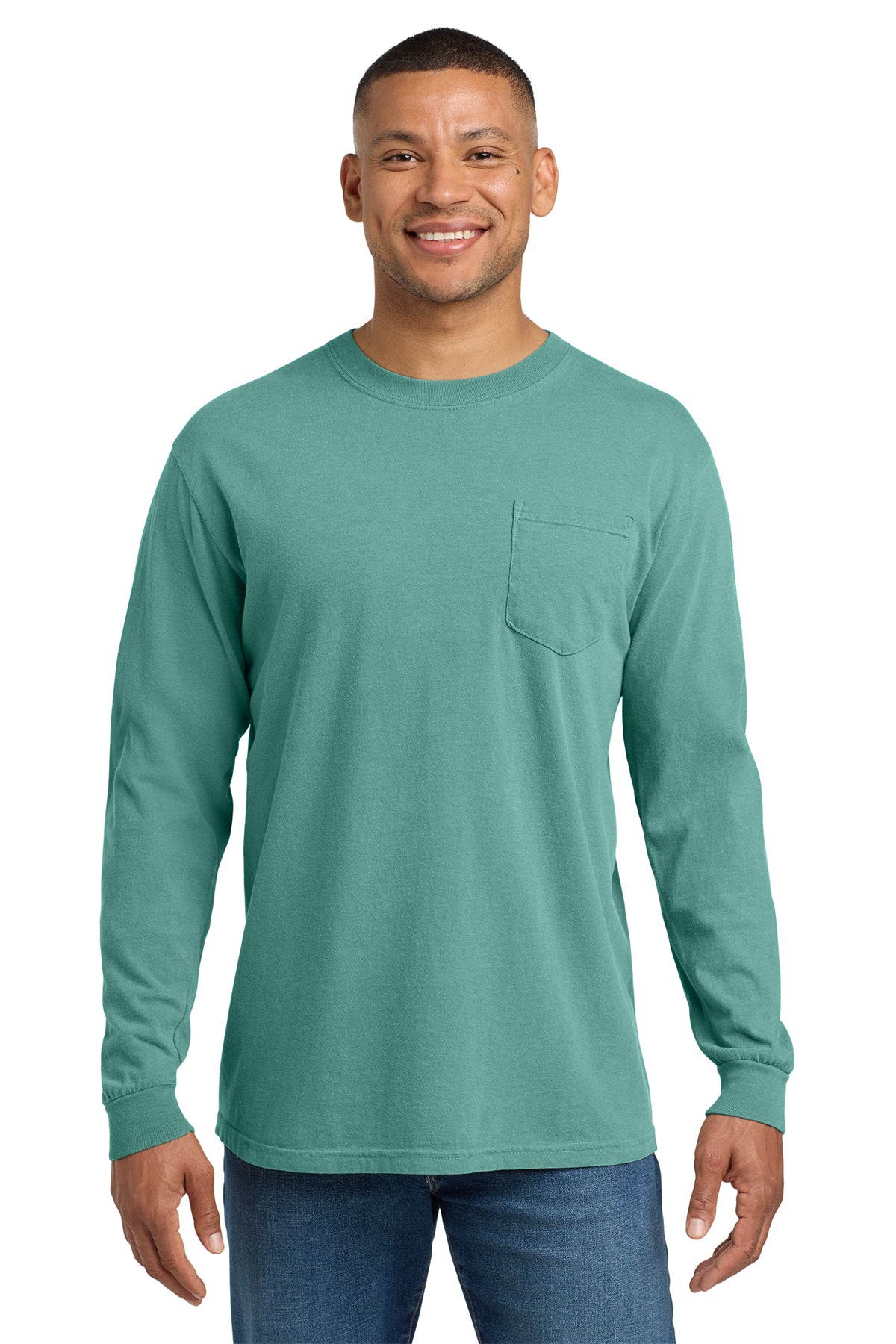 Comfort Colors Heavyweight Long Sleeve Pocket Tee - Seafoam