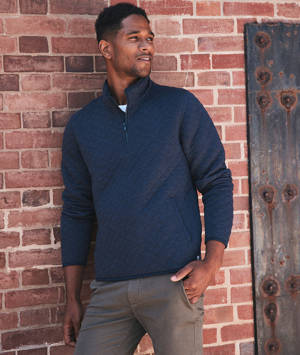 Marine Layer Corbet Quarter Zip Pullover - Navy Heather